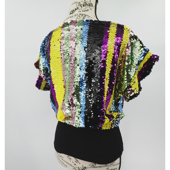 Rdalamal x Anthropologie Sequin Top Women XS Multicolor Crop Surplice Statement - Picture 10 of 16